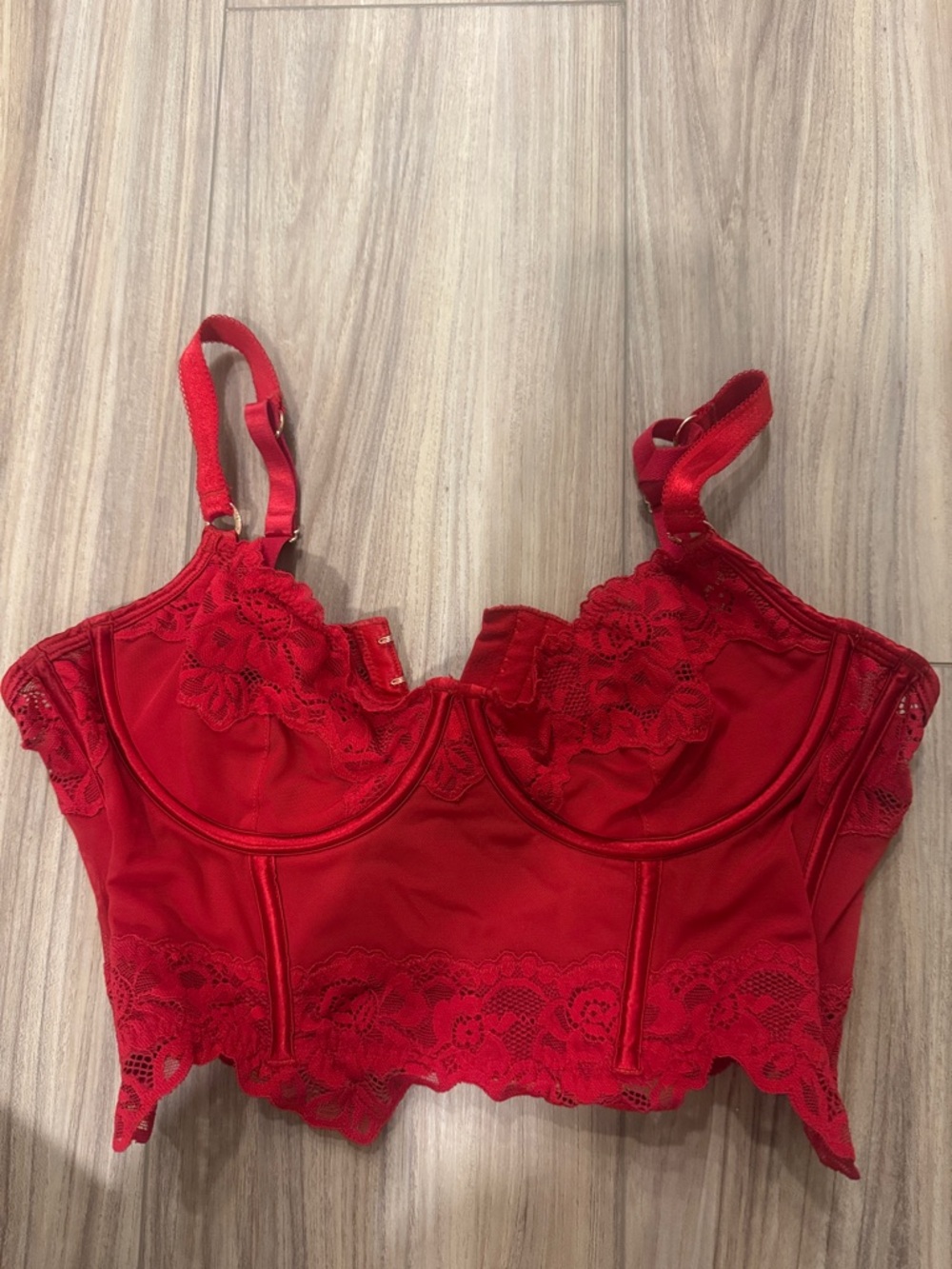 Women's Red Lace Longline Underwire Bra Top